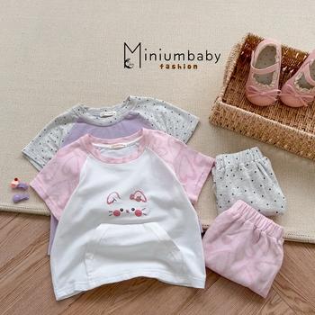 Bộ cộc quần đùi bé gái không cổ in hình