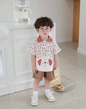 Bộ cộc quần đùi bé trai có cổ in hình