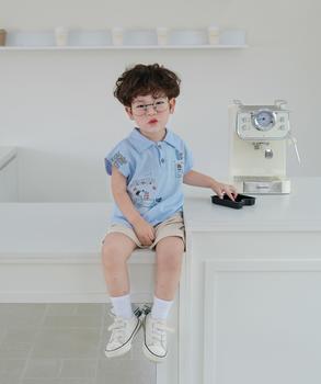 Bộ sát nách quần đùi bé trai có cổ in hình
