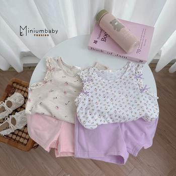 Bộ không tay quần đùi bé gái không cổ