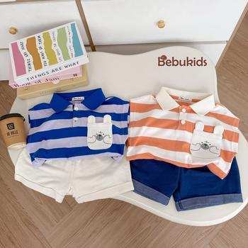 Bộ sát nách quần đùi bé trai có cổ in hình
