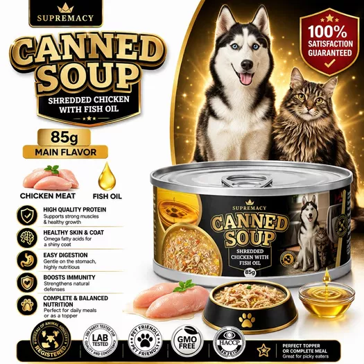 Product image - Canned Soup Shredded Chicken with Fish Oil for Dogs and Cats