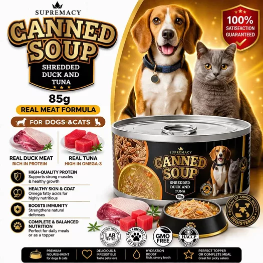 Product image - Canned Soup Shredded Duck and Tuna for Dogs and Cats