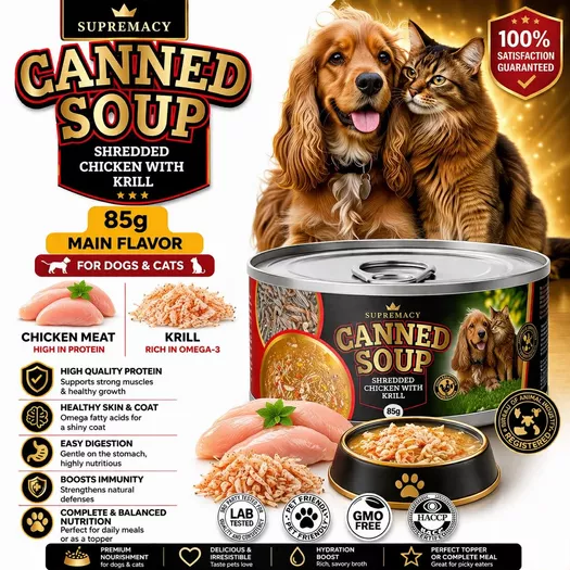 Product image - Canned Soup Shredded Chicken with Krill for Dogs and Cats