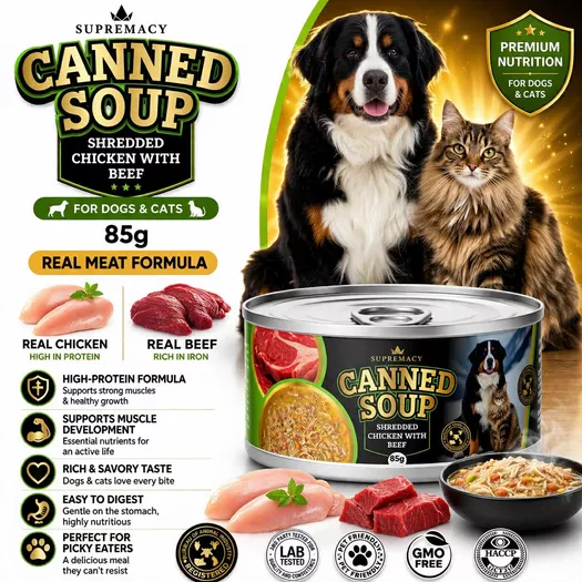 Product image - Canned Soup Shredded Chicken with Beef for Dogs and Cats