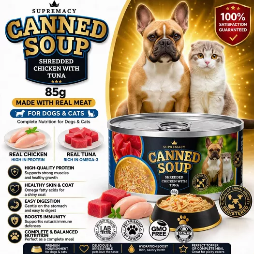 Product image - Canned Soup Shredded Chicken with Tuna for Dogs and Cats