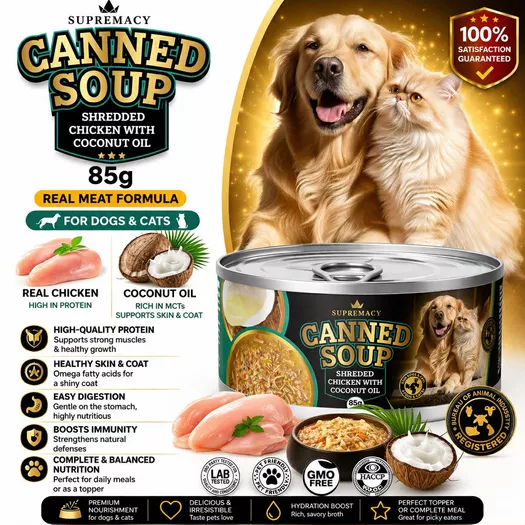 Product image - Canned Soup Shredded Chicken with Coconut Oil for Dogs and Cats