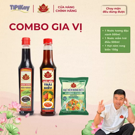 Product image - [Combo 3 món] 1 Nước Tương Đậu Nành 500ml + 1 Nước Mắm Chay Trái Điều 500ml + 1 Hạt Nêm Rong Biển 150g