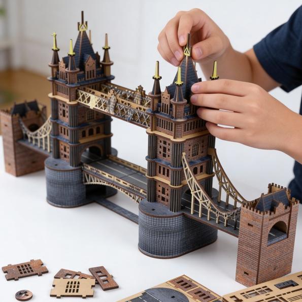 Product image - 3D wooden self-assembly jigsaw puzzle, spray-painted London Bridge model, creative desk decoration, children's gift.