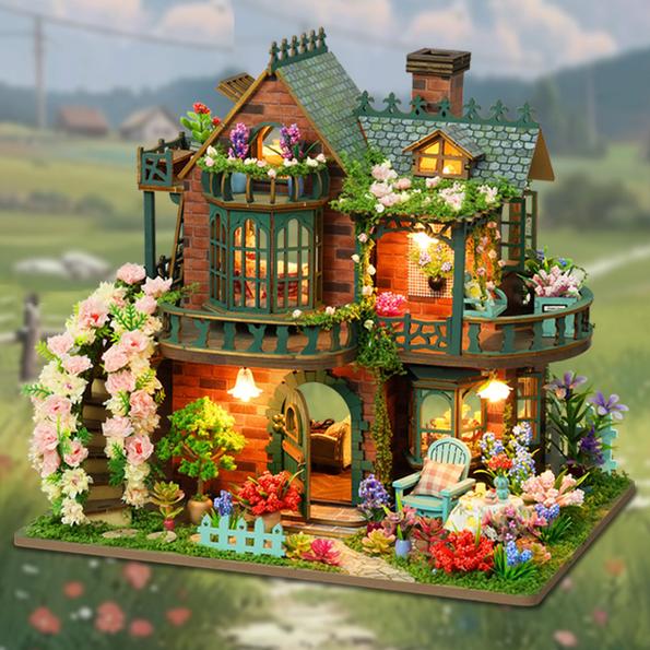 Product image - Self-assembly house - Fairy tale garden - Handmade toy model - Wooden assembly house - Miniature house