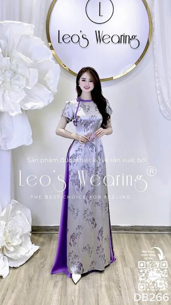 Product image - DB266-Áo dài lụa 2 da cổ tròn đính nơ, tay ngắn xếp tầng+Quần lụa tím