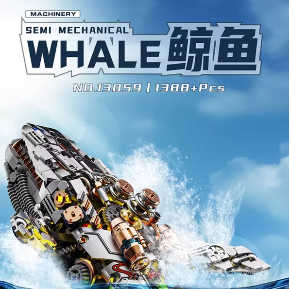Product image - Compatible with Lego Electric High-Difficulty Mechanical Whale Building Blocks Assembled Animal Model Toys Boys DIY Gifts- [motor driven version + 6 aa batteries] - mechanical whale - 1388 particles [with light tube]
