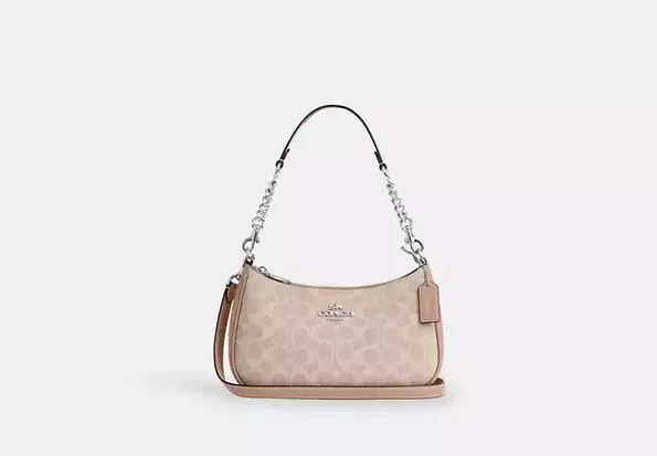 Product image - Teri Shoulder Bag In Signature Canvas Silver/Sand/Taupe