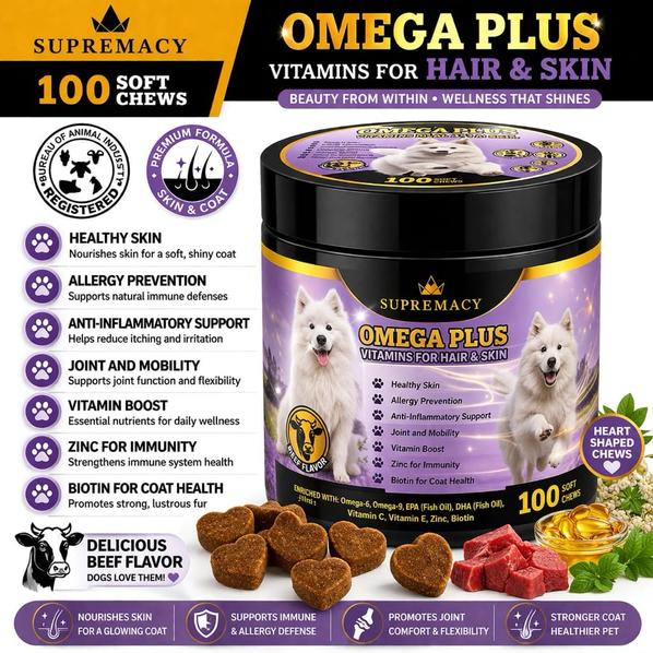 Product image - Omega Plus Glowing Hair & Skin Chewable Vitamins for Dogs