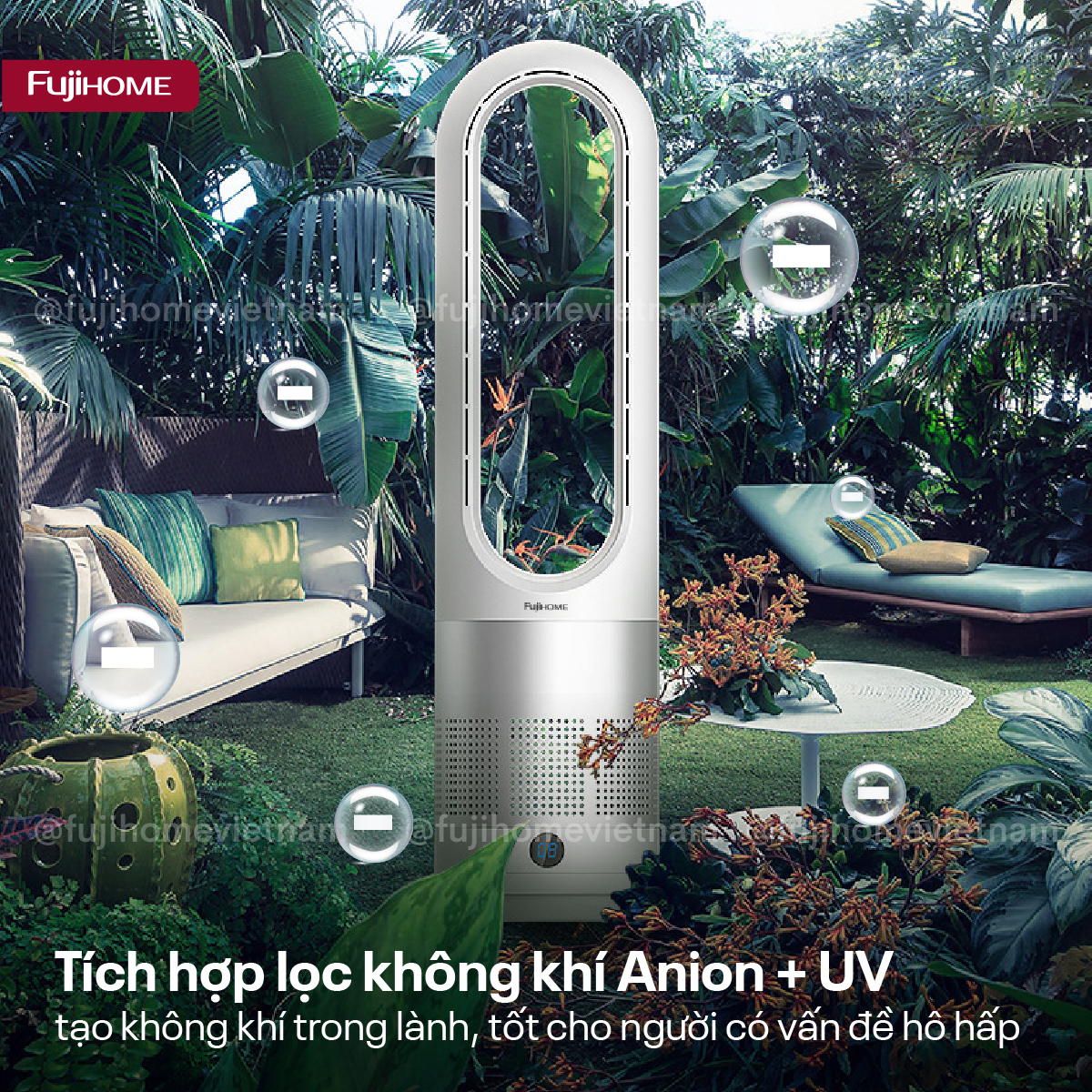 Quạt không cánh lọc không khí khử khuẩn Anion + UV kết nối WIFI Fujihome BF18