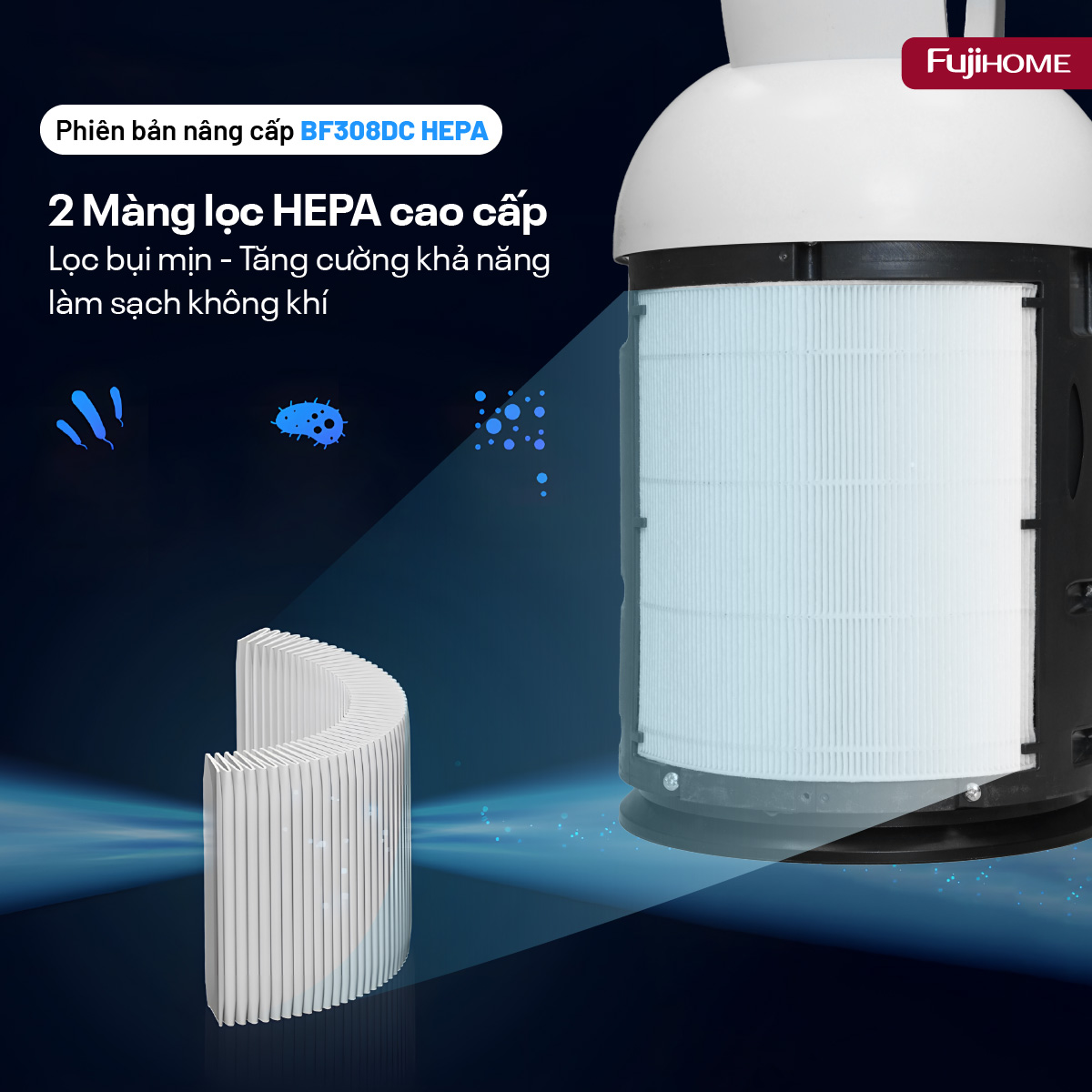 quạt khong cách tích hợp lọc không khí fujihome BF308D