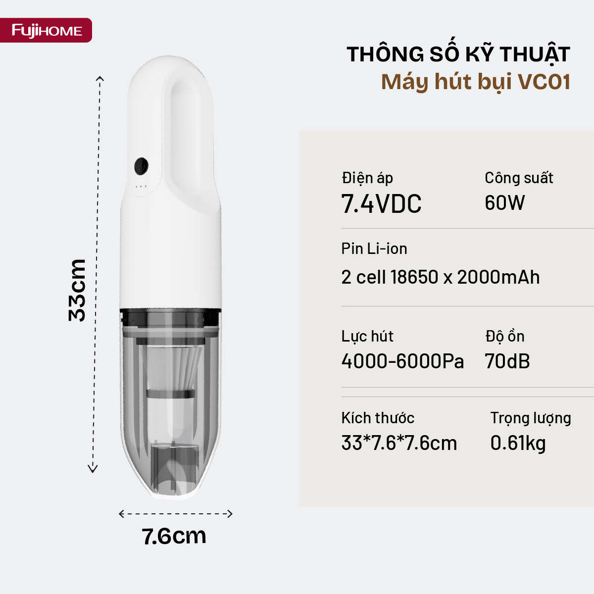 Máy hút bụi cầm tay không dây Fujihome VC01