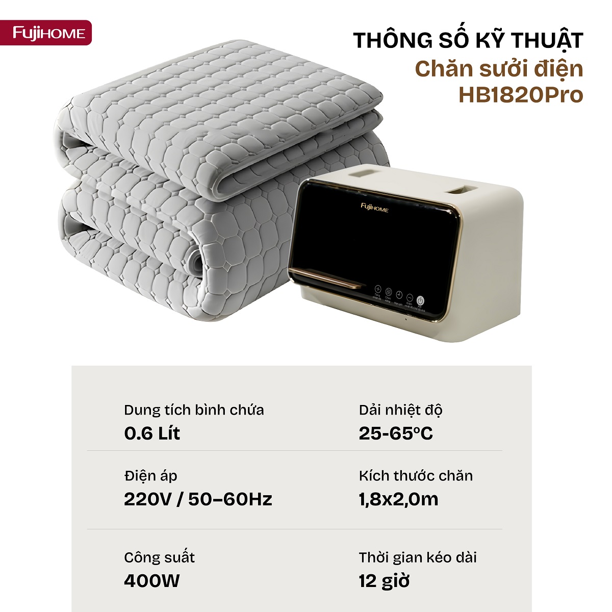 Chăn Điện Sưởi ấm bằng nước nóng Fujihome HB1820PRO