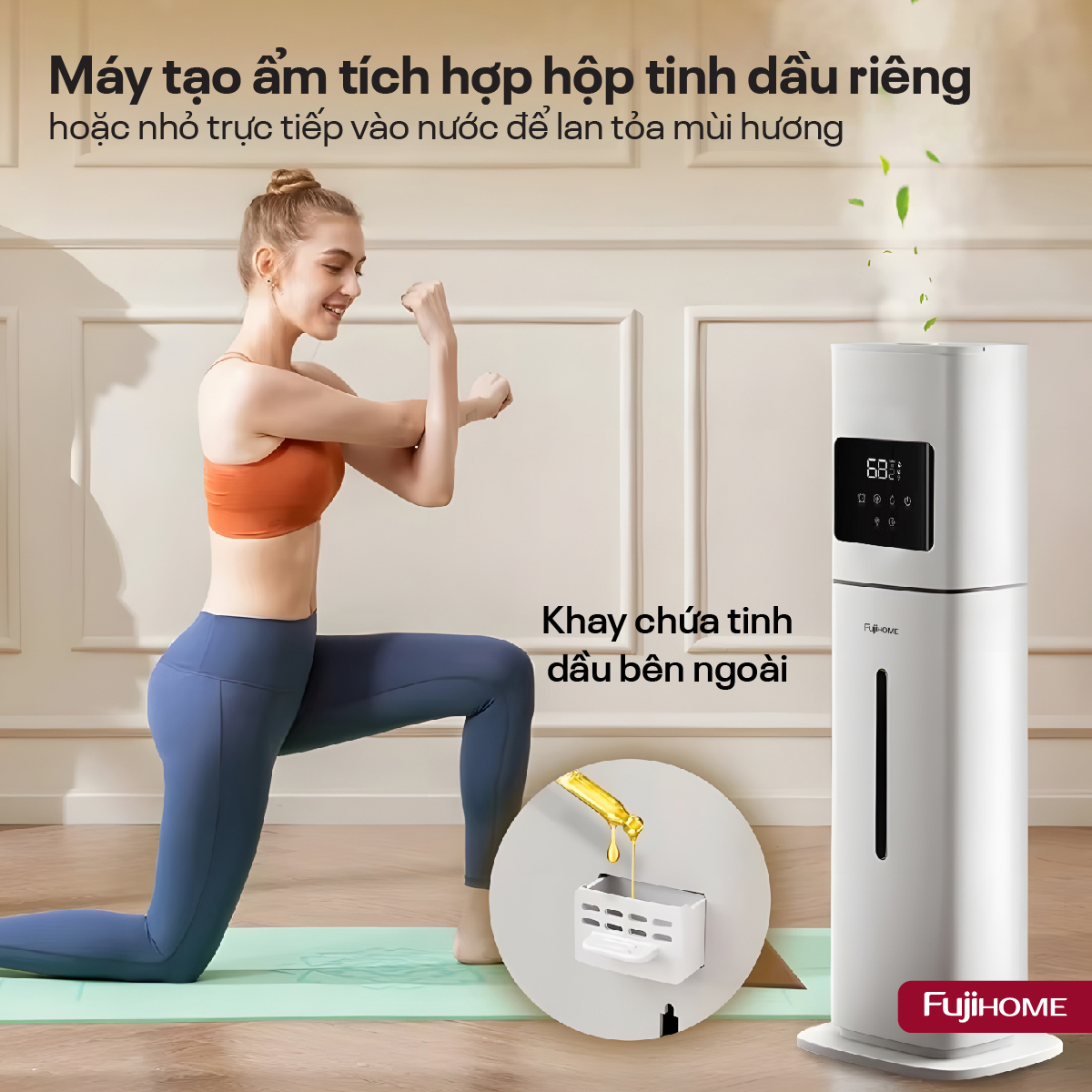 Máy Tạo Ẩm, Xông Tinh Dầu, khử khuẩn UV dung tích lớn Fujihome HM09UV2