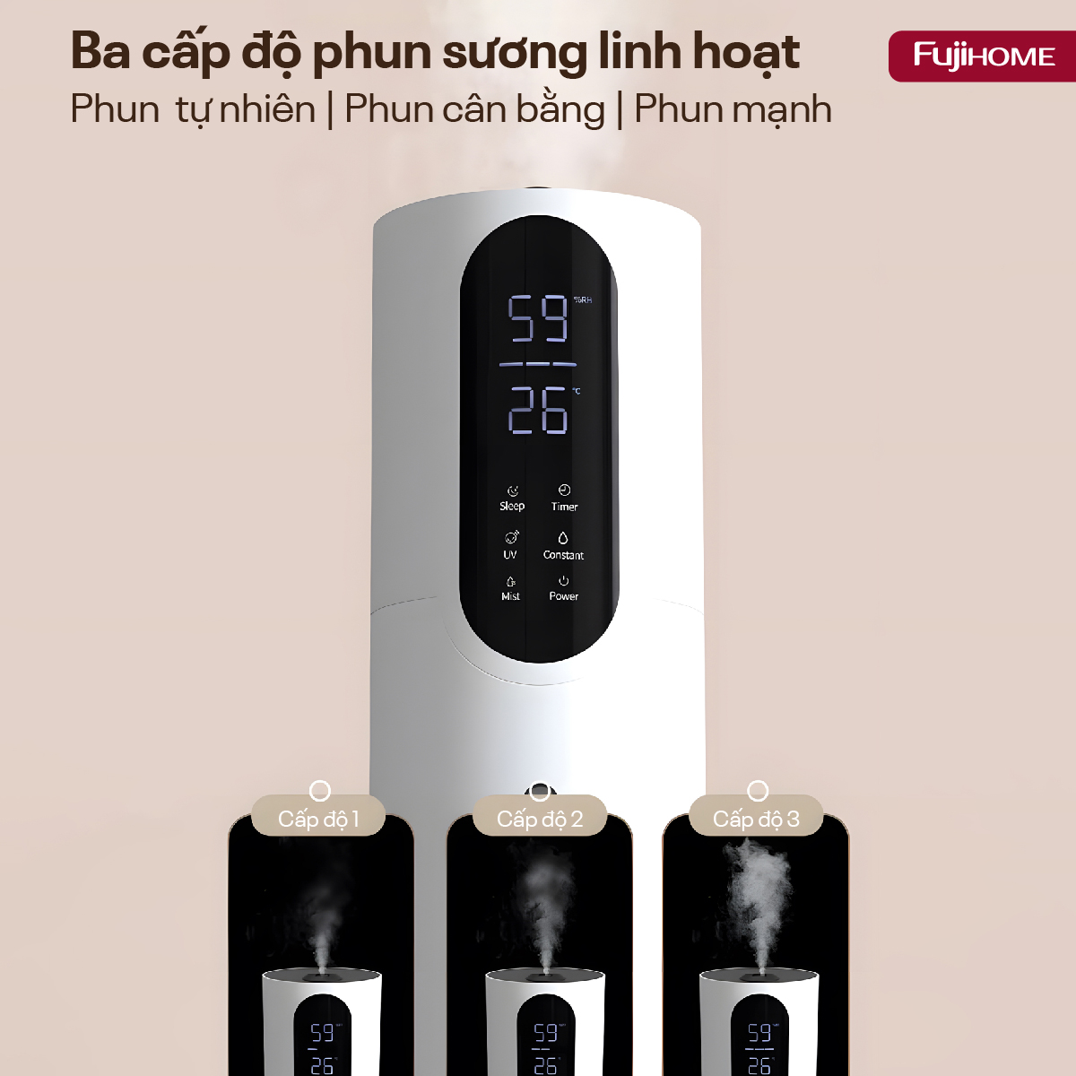 Máy Tạo Ẩm, Xông Tinh Dầu, khử khuẩn UV điều khiển WIFI Fujihome HM10UV-WIFI