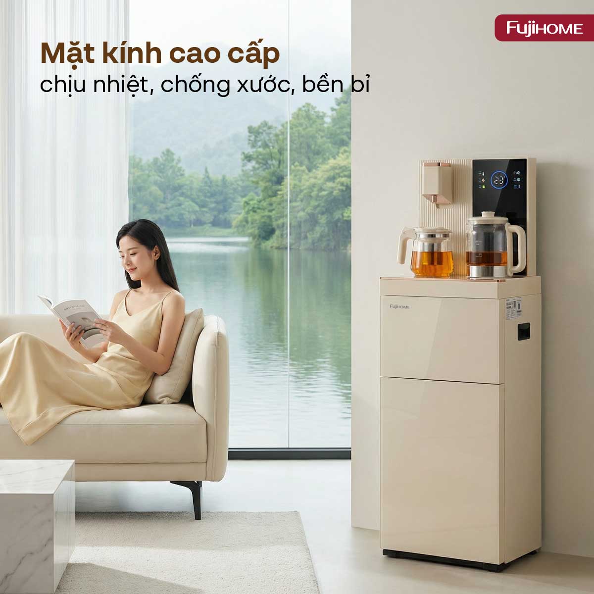 Cây nước bàn trà cao cấp có ngăn khử khuẩn UV Fujihome TB238N-UV