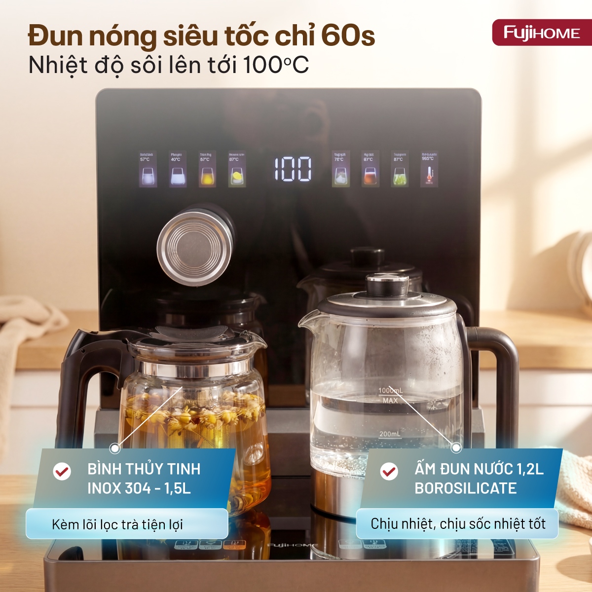 Cây nước bàn trà điều khiển bằng giọng nói Fujihome TB2411N-VOICE