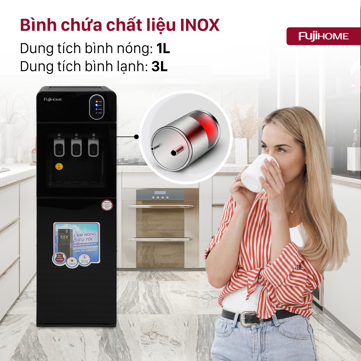 Cây nước nóng lạnh 3 vòi Fujihome WD11EC