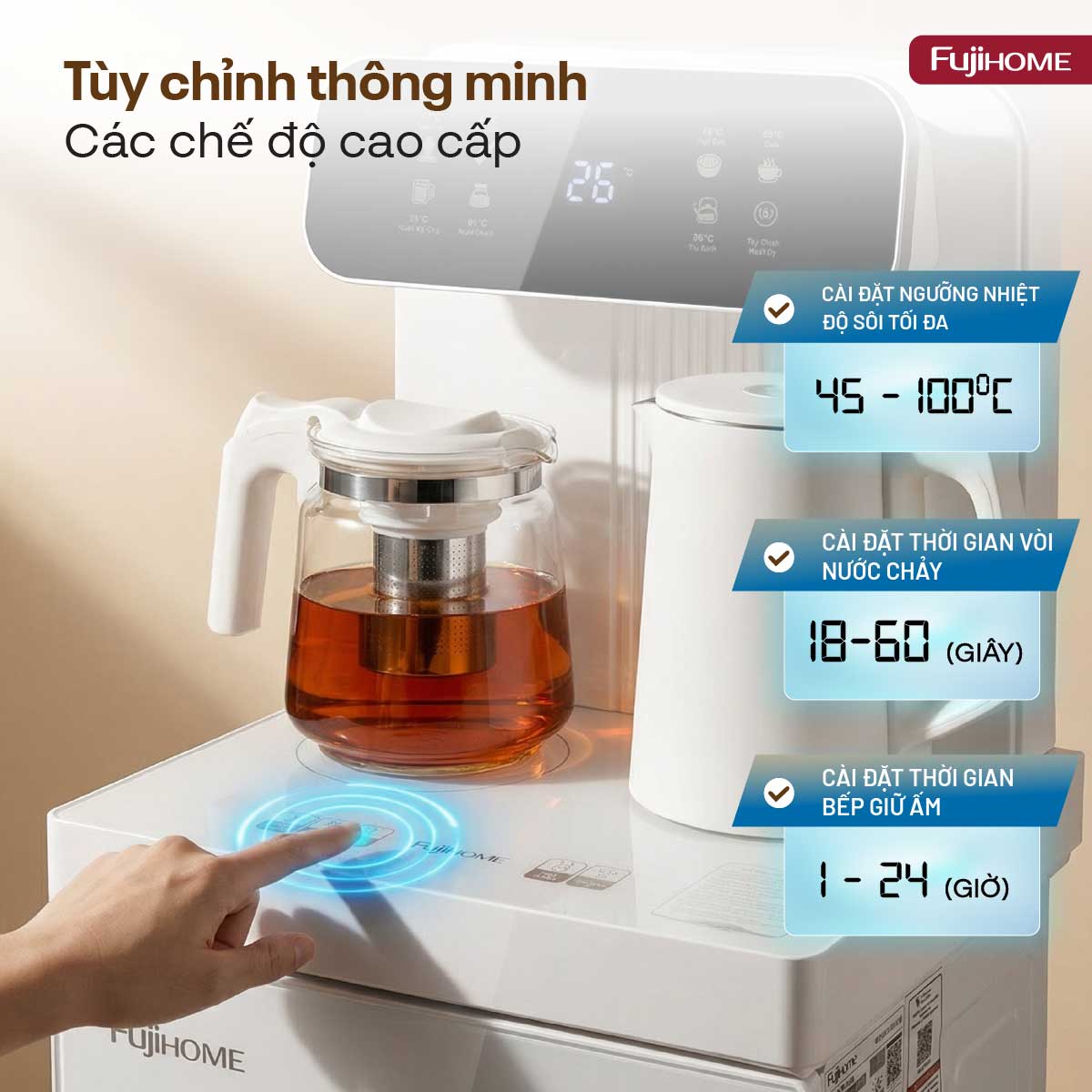 Cây nước nóng lạnh kết hợp bàn pha trà, cafe Fujihome TB237N