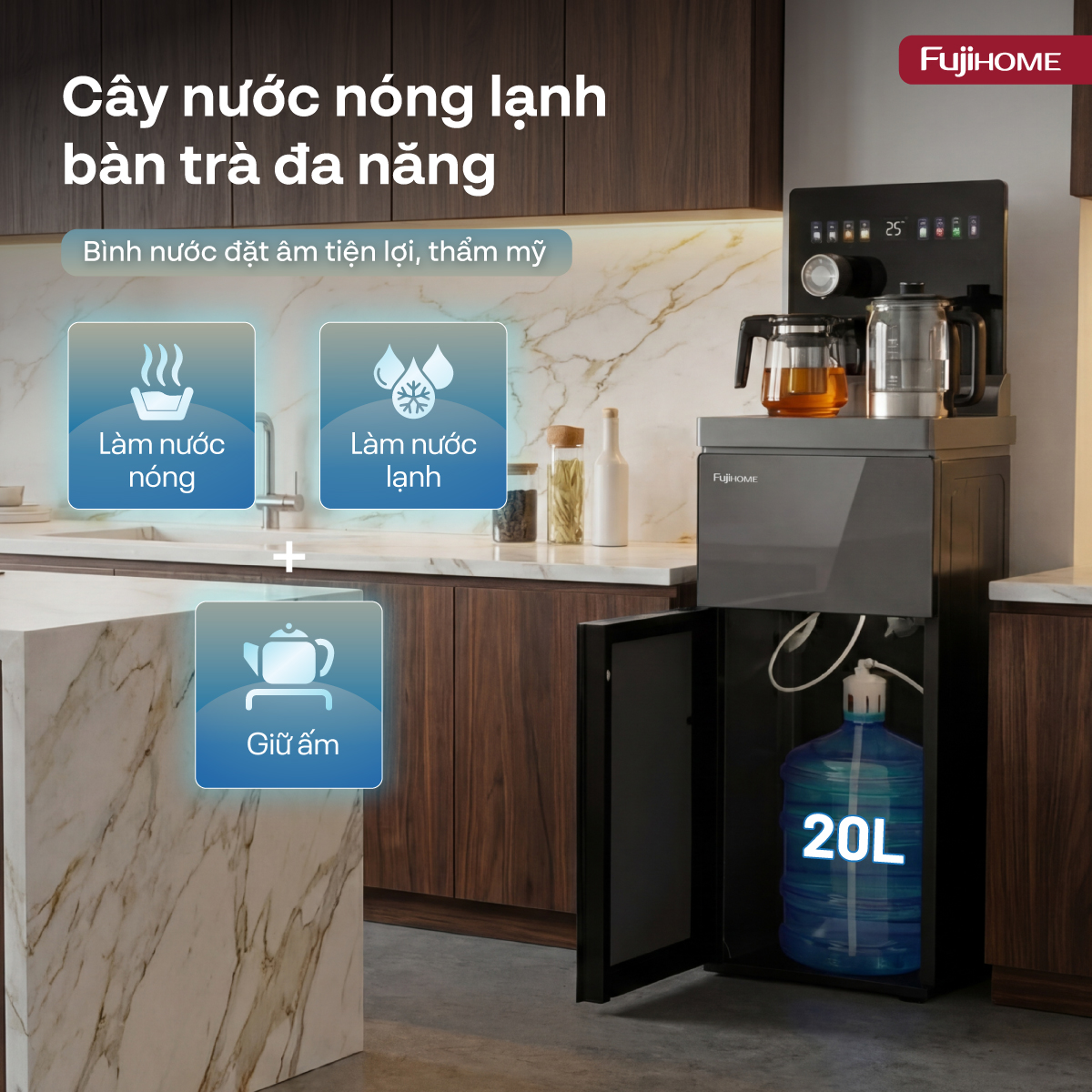 Cây nước bàn trà điều khiển bằng giọng nói Fujihome TB2411N-VOICE