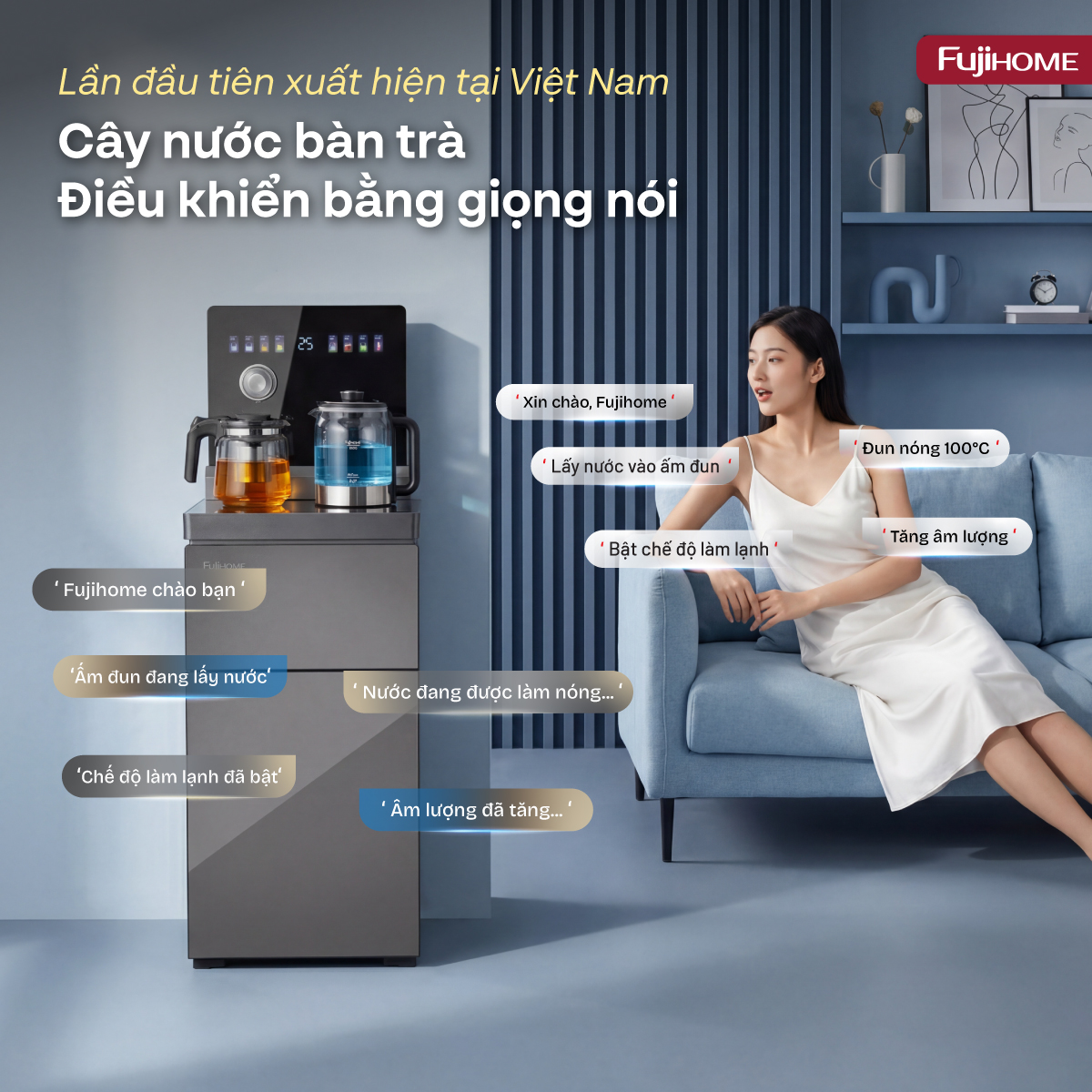 Cây nước bàn trà điều khiển bằng giọng nói Fujihome TB2411N-VOICE