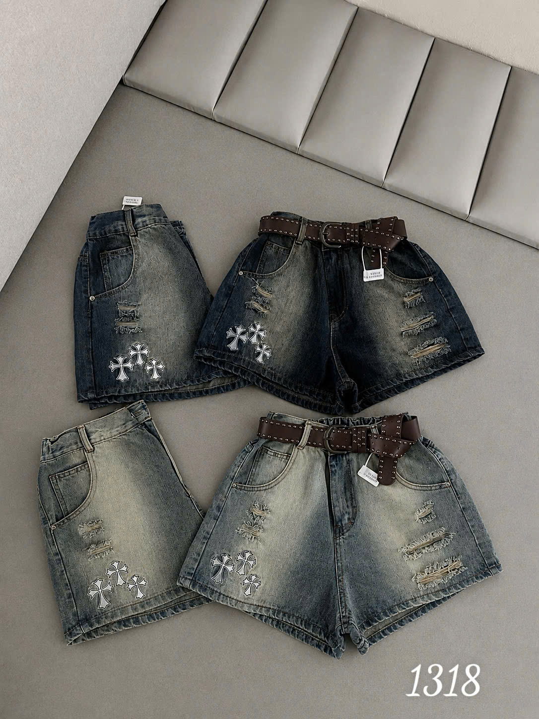 Quần short jean bigsize QSJ1318 xanh đậm và xanh bụi dáng ống rộng lưng cao