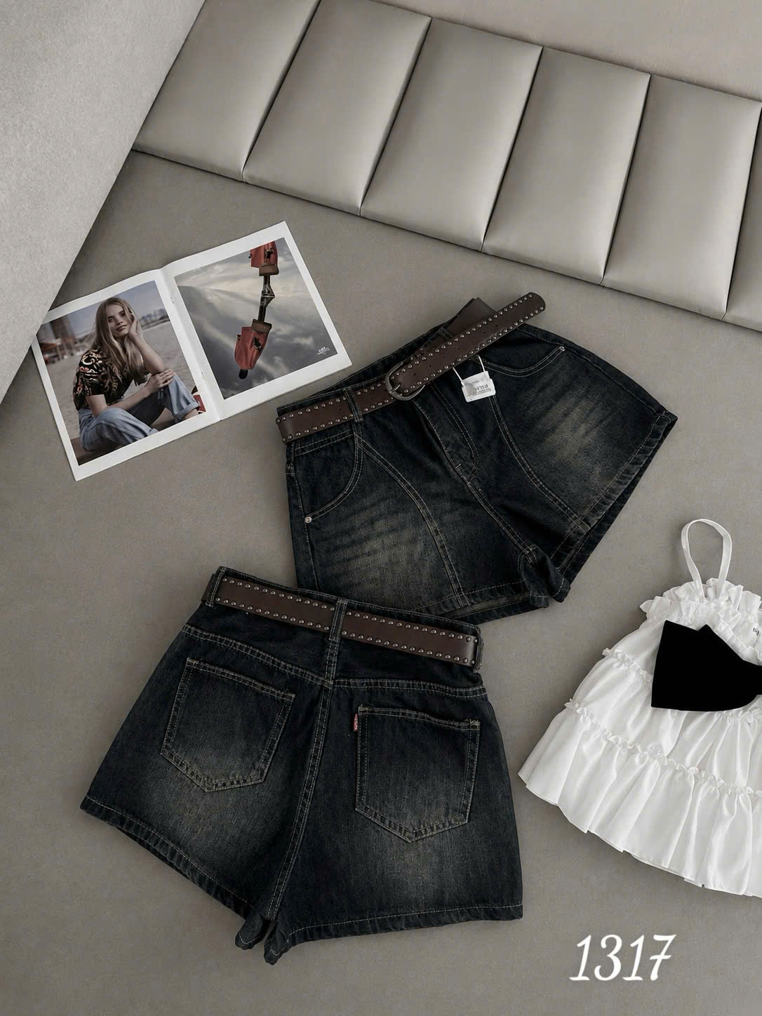 Ảnh form quần short jean phối viền bigsize T-QSJ1317 cạp cao màu xanh jean