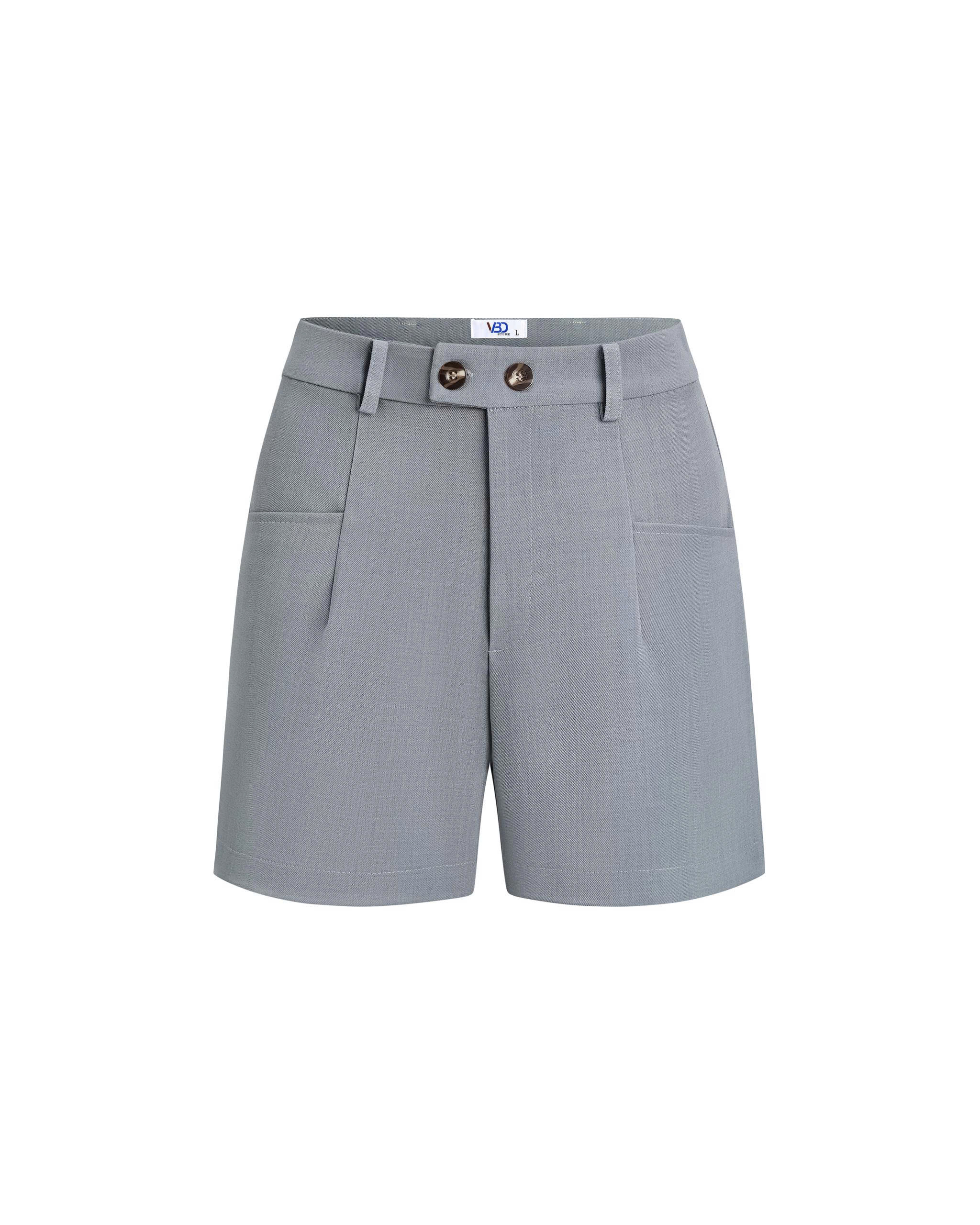 Quần short 2 nút bigsize màu xám cạp cao V-QS014 chính diện