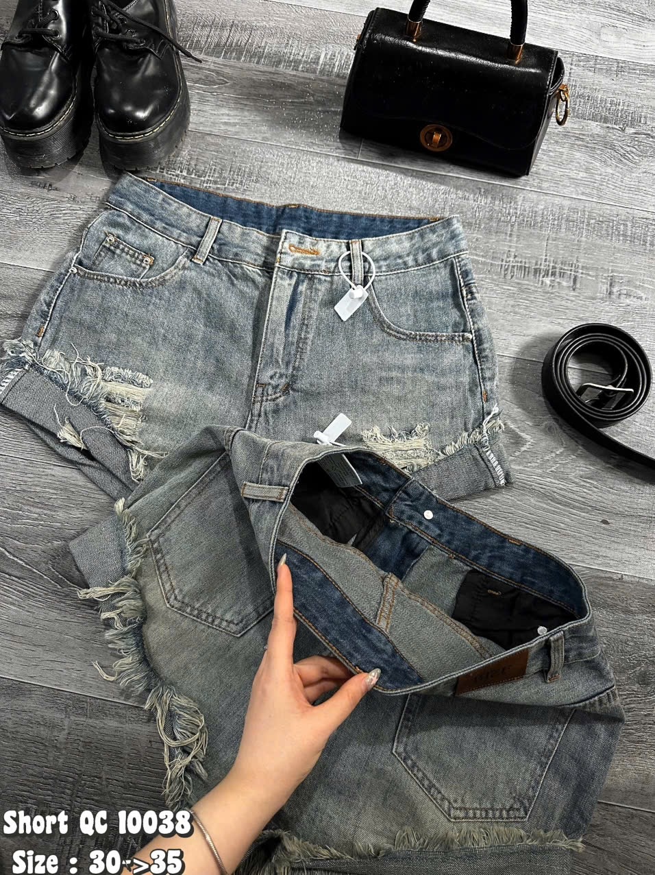 Quần short jean bigsize T-QSJ10038 ảnh mặt trong lưng quần và túi sau
