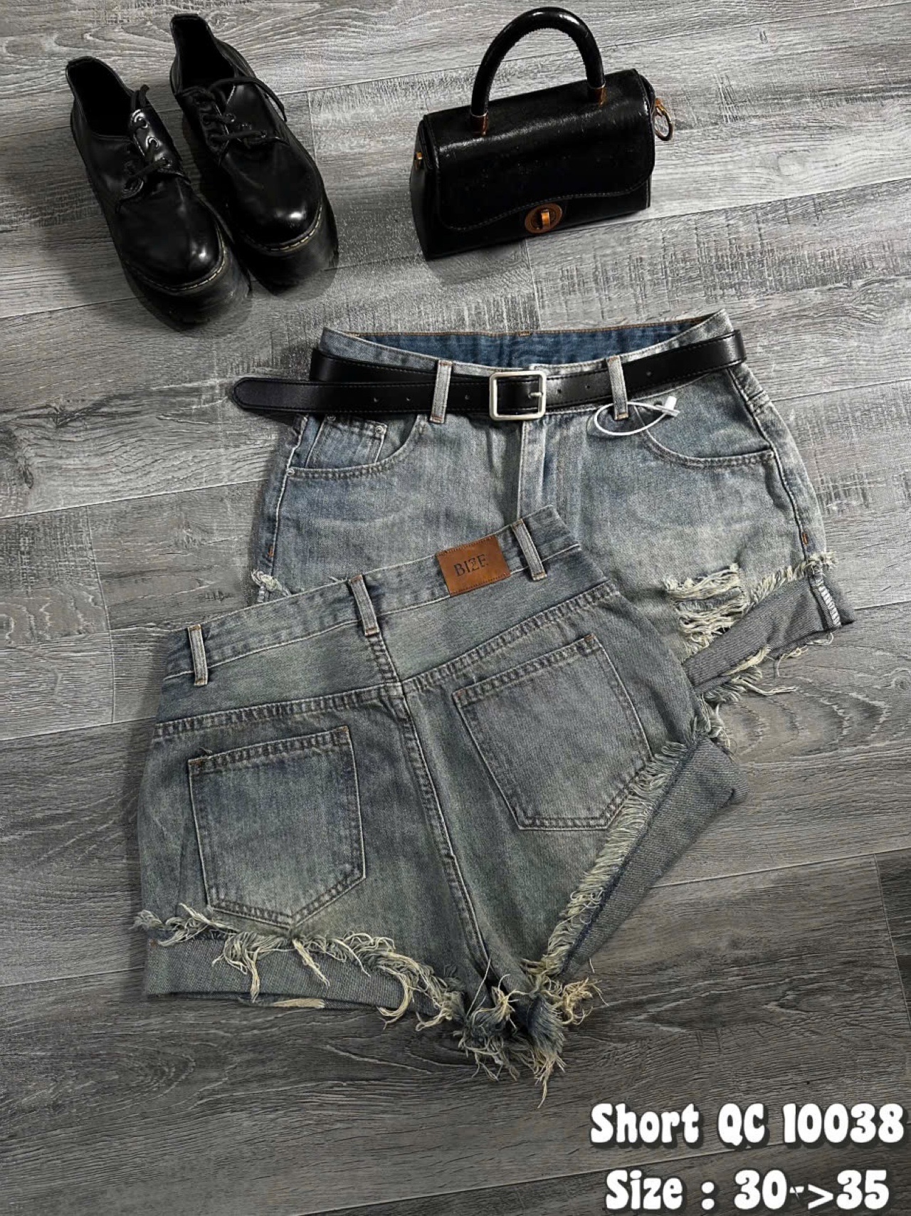 Ảnh chi tiết bổ sung quần short jean rách bigsize T-QSJ10038 màu xám wash