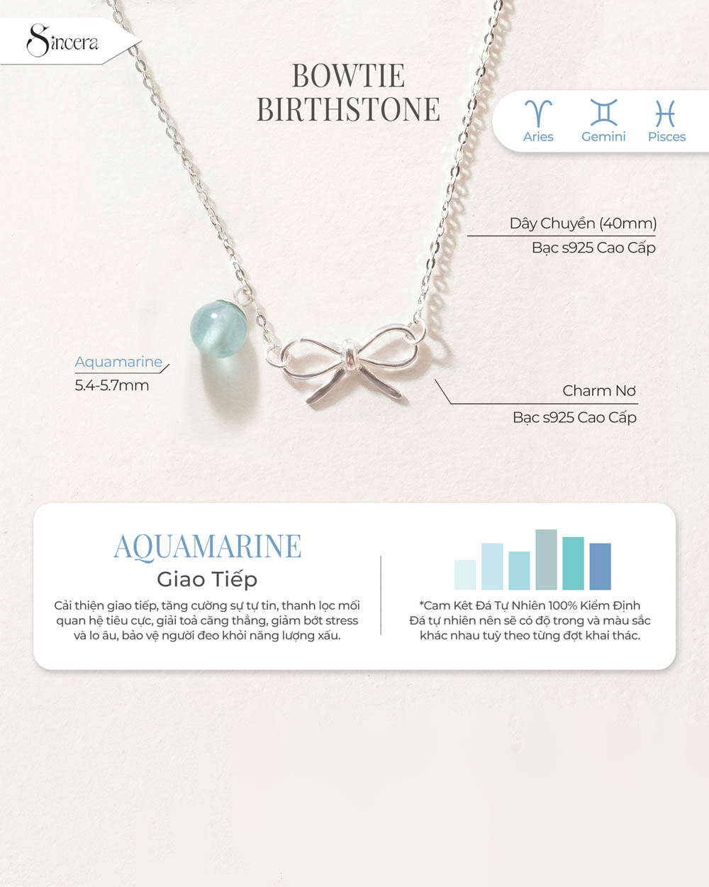 Dây Chuyền Sincera Bowtie Birthstone | Bạc s925 x Đá Tự Nhiên 1