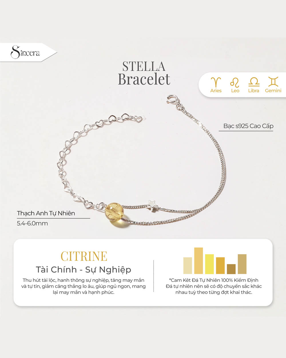 Vòng Tay Sincera Stella | Bạc s925 x Đá Tự Nhiên 1