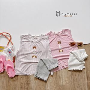Bộ sát nách quần lỡ bé gái không cổ in hình