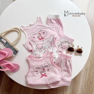 Bộ sát nách quần đùi bé gái không cổ in hình