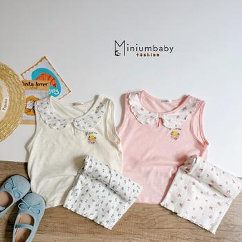 Bộ sát nách quần dài bé gái có cổ in hình