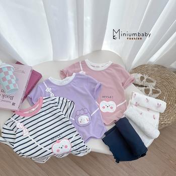 Bộ cộc quần dài bé gái không cổ in hình