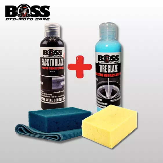 Product image - 65ML BOSS BACK TO BLACK & TIRE GLAZE BUNDLE PLASTIC TRIM RESTORER POLISH RESTORER TIRE POLISH NON GREASY