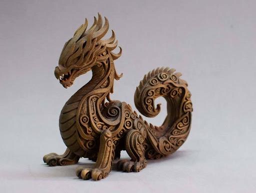 Product image - Japanese Dragon Sculpture golden Brown