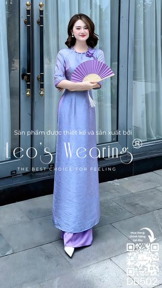 Product image - DB502-Áo dài tơ tằm tencel cổ tròn thắt dây đính hoa, tay lửng+Quần lụa tím