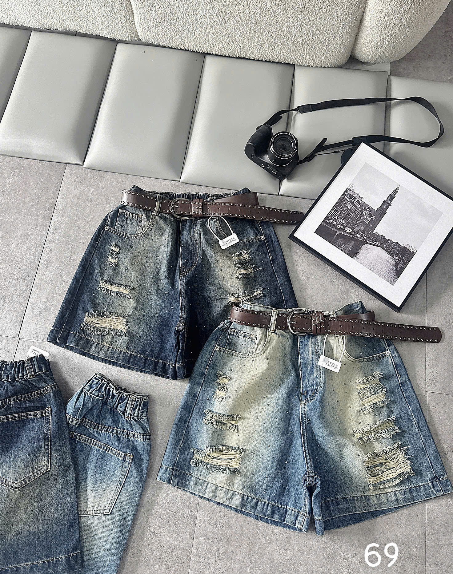 Quần short jean bigsize QSJ69 ảnh kiểm tra lưng thun và form thực tế