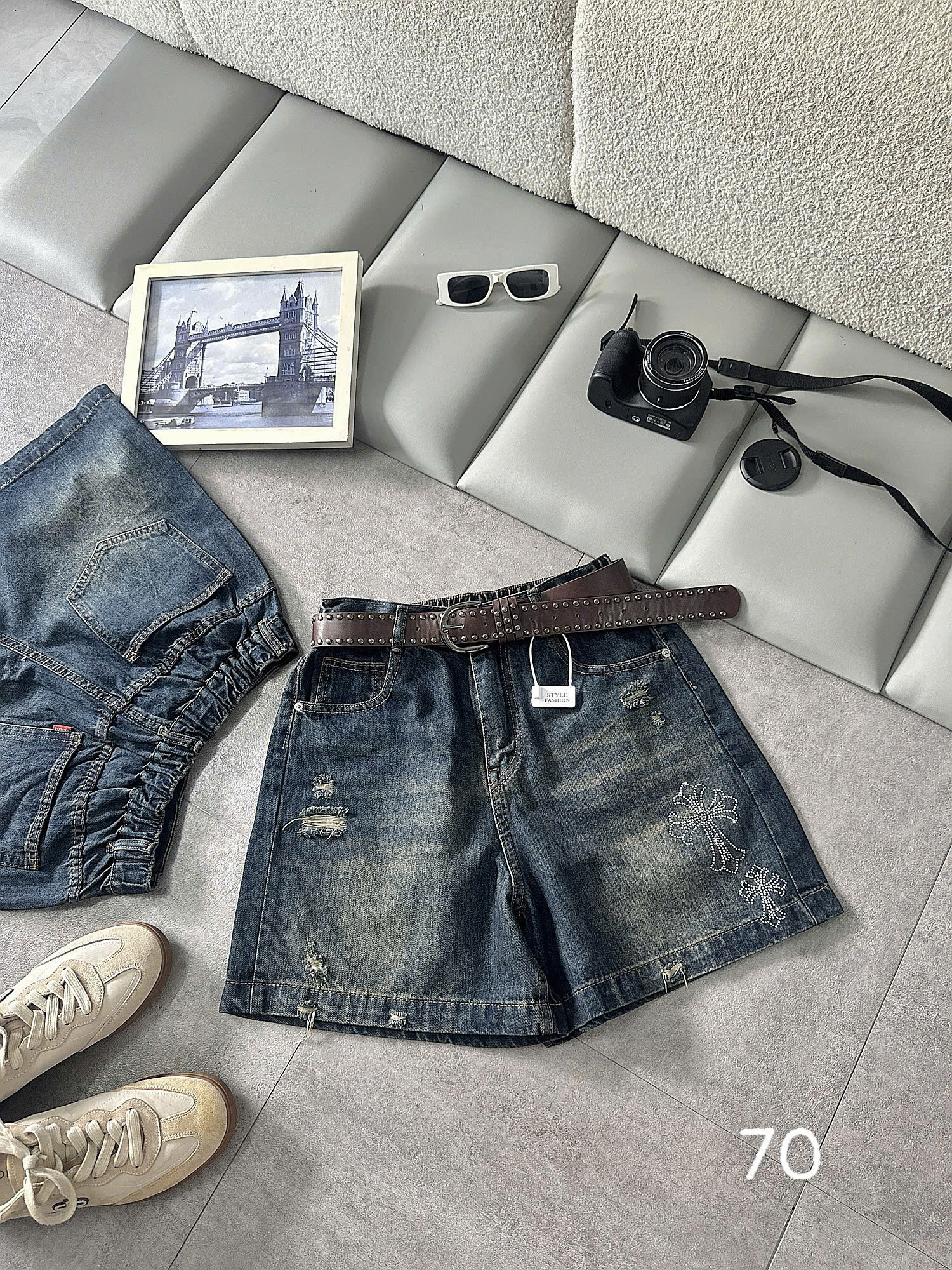 Ảnh lên form quần short jean lửng bigsize lưng thun T-QSJ70