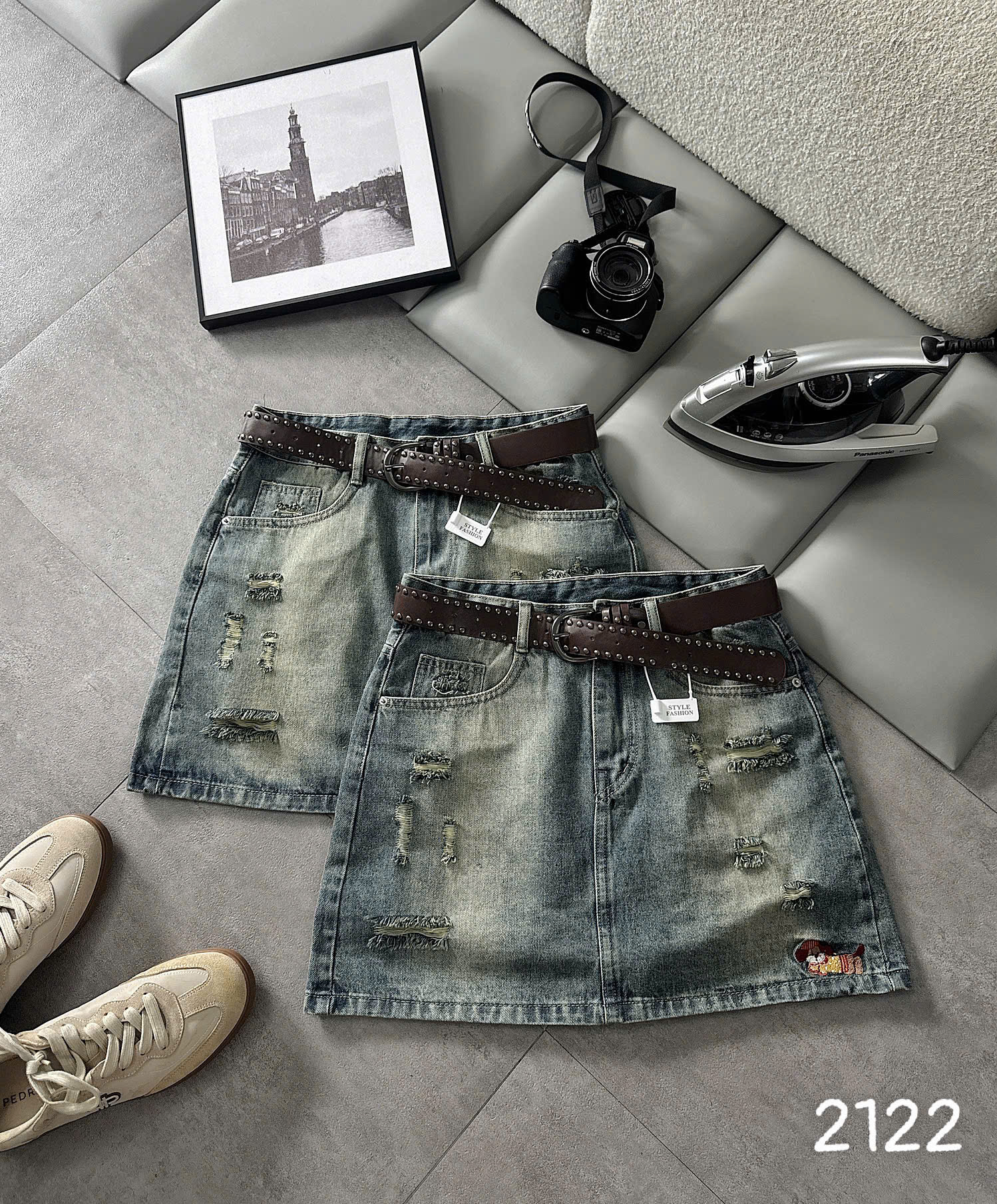 Ảnh chi tiết chân váy jean thêu wax rách bigsize T-JV2122