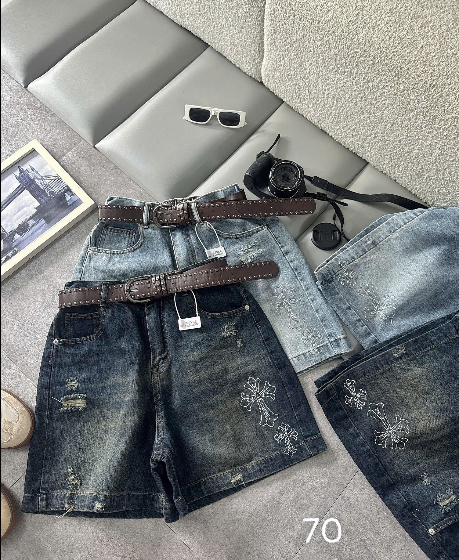 Ảnh màu xanh jean của quần short jean lửng bigsize T-QSJ70