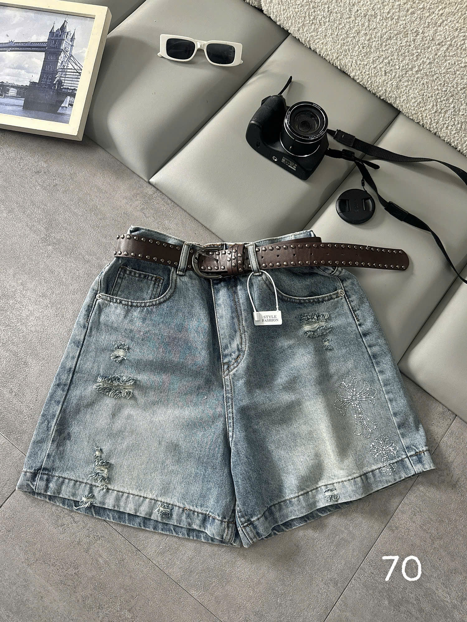 Góc mặc thật quần short jean lửng bigsize T-QSJ70 kiểm tra chiều dài 40-42cm