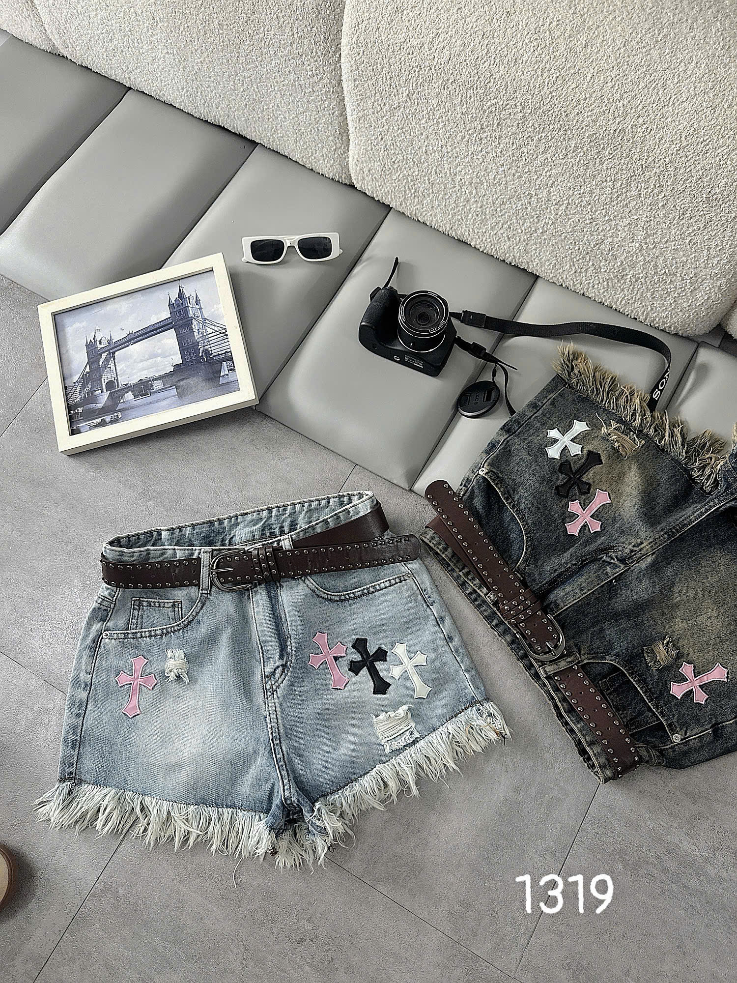 Góc mặc thật quần short jean thêu chữ thập bigsize T-QSJ1319